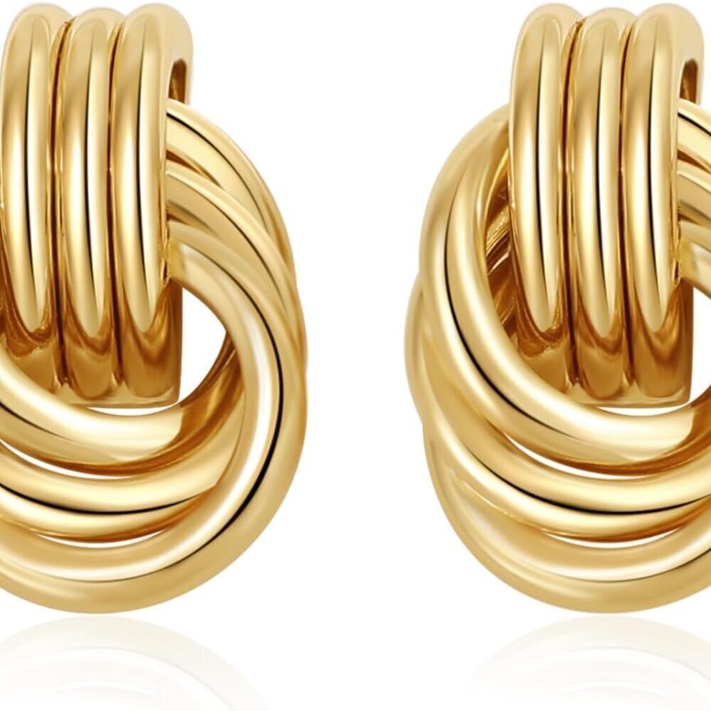 Gold Plated Knot Earrings for Women Chunky Dangle Statement Jewelry Lightweight